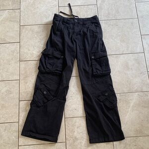 Garage Black High Waist Baggy Cargos Drawstring